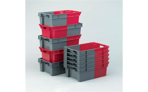 Solid 180 Degree Stack Nest Container - 32 litre - Grey/Grey - H117mm x W400mm x D600mm