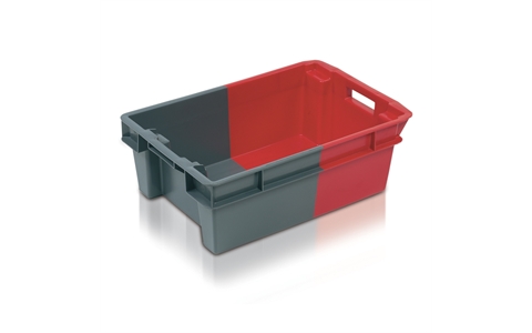 Solid 180 Degree Stack Nest Container - 32 litre - Grey/Red - H117mm x W400mm x D600mm