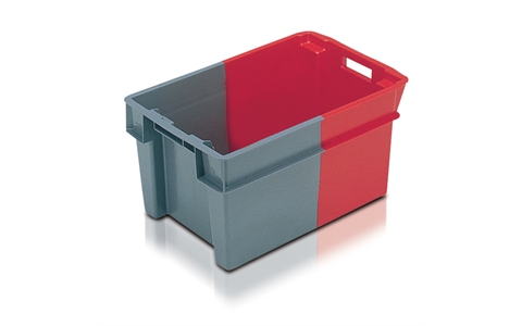 Solid 180 Degree Stack Nest Container- 50 litre - Grey/Red - H300mm x W400mm x D600mm
