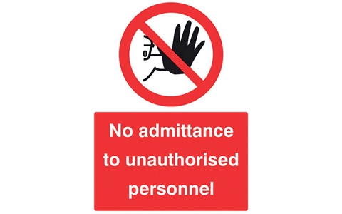 Rigid Plastic Sign - No Admittance To Unauthorised Personnel - H300mm x W400mm