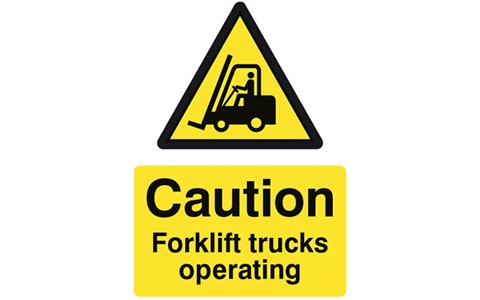 Rigid Plastic Sign - Caution Forklift Trucks Operating - H300mm x W400mm
