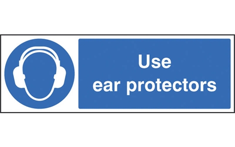 Rigid Plastic Sign - Use Ear Protectors - H100mm x W300mm