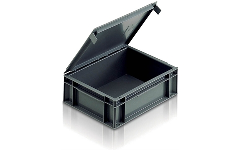 Euro Stacking Container - 10 litre Solid with integral Lid - Grey - Overall Size  H129mm x W300mm x D400mm