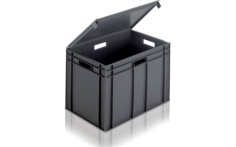 Euro Stacking Container - 75 litre Solid with integral Lid - Grey - Overall Size  H423mm x W400mm x D600mm