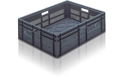 Ventilated Euro Stacking Container - 87 litre - Grey - H225mm x W600mm x D800mm