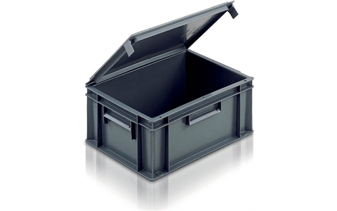 Euro Stacking Container - 15 litre Solid with integral Lid - Grey - Overall Size  H186mm x W300mm x D400mm