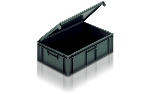 Euro Stacking Container - 33 litre Solid with integral Lid - Grey - Overall Size  H186mm x W400mm x D600mm