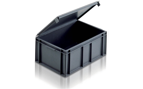 Euro Stacking Container - 45 litre Solid with integral Lid - Grey - Overall Size  H246mm x W400mm x D600mm