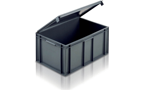 Euro Stacking Container - 54 litre Solid with integral Lid - Grey - Overall Size  H291mm x W400mm x D600mm