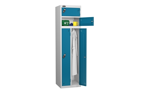 4 Door - 2 Person steel locker - FLAT TOP - Silver Grey Body / Blue Door - H1780 x W460 x D460 mm - CAM Lock