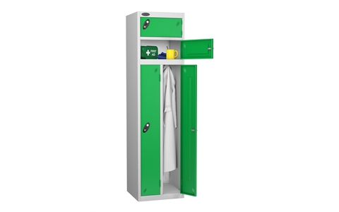 4 Door - 2 Person steel locker - FLAT TOP - Silver Grey Body / Green Door - H1780 x W460 x D460 mm - CAM Lock