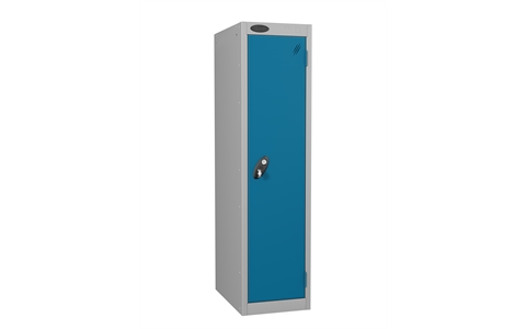 1 Door - Low steel locker - FLAT TOP - Silver Grey Body / Blue Doors - H1210 x W305 x D305 mm - CAM Lock