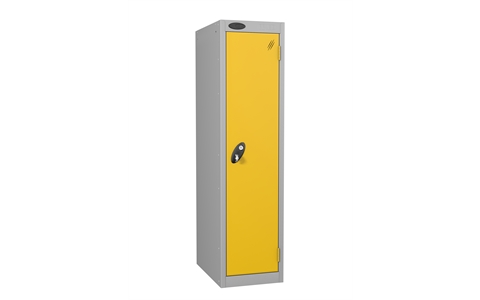 1 Door - Low steel locker - FLAT TOP - Silver Grey Body / Yellow Doors - H1210 x W305 x D305 mm - CAM Lock