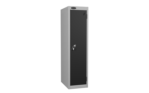 1 Door - Low steel locker - FLAT TOP - Silver Grey Body / Black Doors - H1210 x W305 x D460 mm - CAM Lock