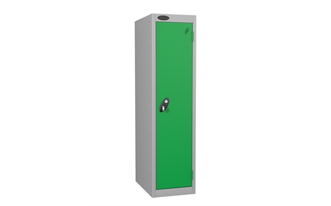1 Door - Low steel locker - FLAT TOP - Silver Grey Body / Green Doors - H1210 x W305 x D460 mm - CAM Lock