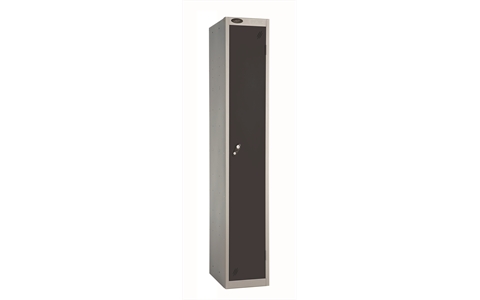1 Door - Full height steel locker - FLAT TOP - Silver Grey Body / Black Doors - H1780 x W305 x D305 mm - CAM Lock