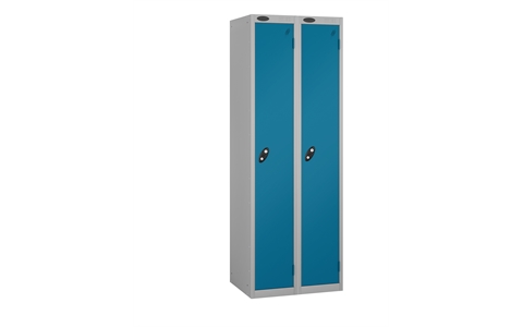 1 Door - Full height steel locker - FLAT TOP - Silver Grey Body / Blue Doors - H1780 x W305 x D305 mm - CAM Lock - Nest of 2