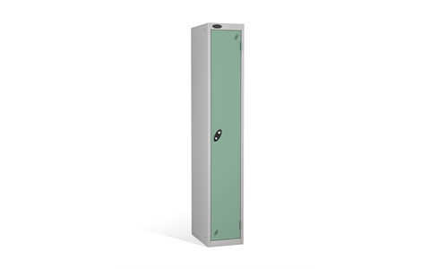 1 Door - Full height steel locker - FLAT TOP - Silver Grey Body/Jade Doors - H1780 x W305 x D305 mm - CAM Lock