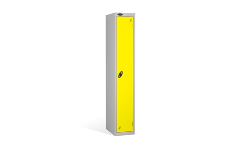1 Door - Full height steel locker - FLAT TOP - Silver Grey Body/Lemon Doors - H1780 x W305 x D305 mm - CAM Lock