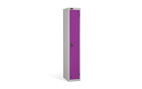 1 Door - Full height steel locker - FLAT TOP - Silver Grey Body/Lilac Doors - H1780 x W305 x D305 mm - CAM Lock