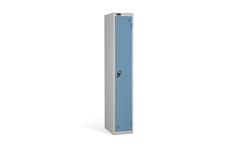 1 Door - Full height steel locker - FLAT TOP - Silver Grey Body/Ocean Doors - H1780 x W305 x D305 mm - CAM Lock