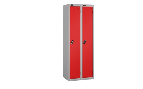 1 Door - Full height steel locker - FLAT TOP - Silver Grey Body / Red Doors - H1780 x W305 x D305 mm - CAM Lock - Nest of 2
