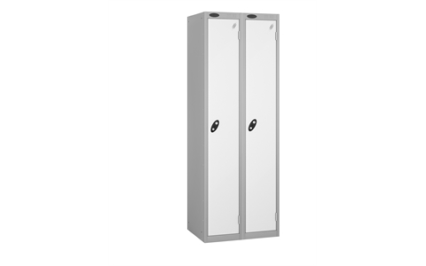 1 Door - Full height steel locker - FLAT TOP - Silver Grey Body / White Doors - H1780 x W305 x D305 mm - CAM Lock - Nest of 2