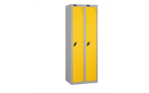 1 Door - Full height steel locker - FLAT TOP - Silver Grey Body / Yellow Doors - H1780 x W305 x D305 mm - CAM Lock - Nest of 2