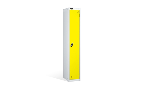 1 Door - Full height steel locker - FLAT TOP - White Body/Lemon Doors - H1780 x W305 x D305 mm - CAM Lock