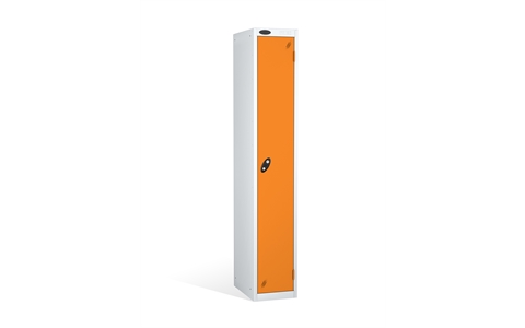 1 Door - Full height steel locker - FLAT TOP - White Body/Orange Doors - H1780 x W305 x D305 mm - CAM Lock