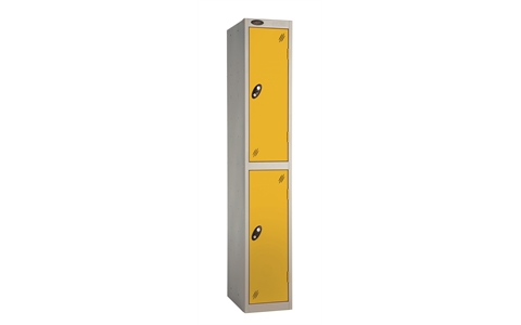 2 Door- Full height steel locker - FLAT TOP - Silver Grey Body / Yellow Doors - H1780 x W305 x D305 mm - CAM Lock