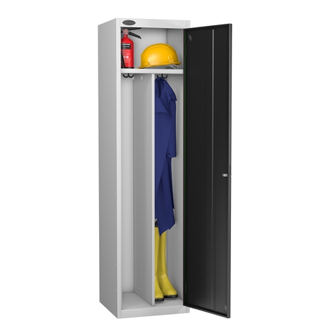 1 Door - Clean and Dirty steel locker - SLOPING TOP - Silver Grey Body / Black Door - H1930 x W460 x D460 mm - CAM Lock