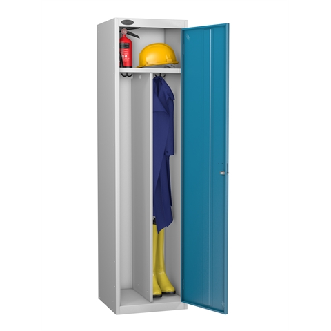 1 Door - Clean and Dirty steel locker - SLOPING TOP - Silver Grey Body / Blue Door - H1930 x W460 x D460 mm - CAM Lock