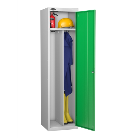 1 Door - Clean and Dirty steel locker - SLOPING TOP - Silver Grey Body / Green Door - H1930 x W460 x D460 mm - CAM Lock