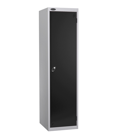 1 Door - Police steel locker - SLOPING TOP - Silver Grey Body / Black Door - H1930 x W460 x D550 mm - CAM Lock