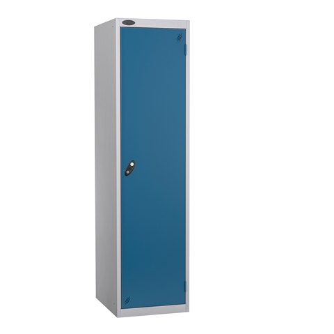 1 Door - Police steel locker - SLOPING TOP - Silver Grey Body / Blue Door - H1930 x W460 x D550 mm - CAM Lock