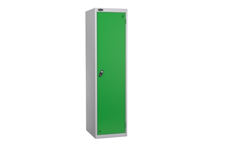 1 Door - Police steel locker - SLOPING TOP - Silver Grey Body / Green Door - H1930 x W460 x D550 mm - CAM Lock