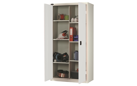 8 Compartment cupboard - C/W 6 No. half width shelves plus central divider - Silver Grey Body/White Doors - H1780mm x W915mm x D460mm