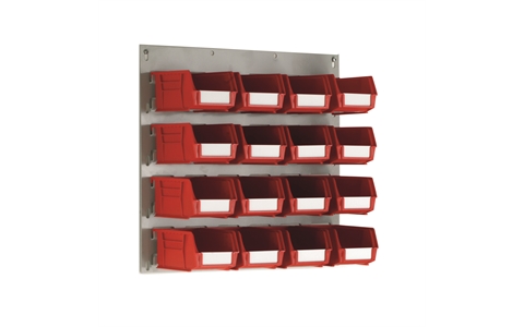 Small Wall Mounted Louvre Panel with 16 Red Linbins - H450mm x W500mm - with 16 x Size 2 Linbins