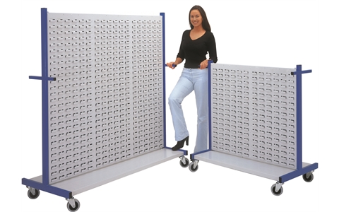High Louvre Panel Trolley for Linbins - H1600mm  x W1560mm x D600mm - Grey  - Blue Support Feet