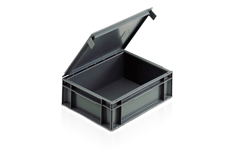Euro Stacking Container - 28 litre Solid with integral Lid - Grey - Overall Size  H161mm x W400mm x D600mm