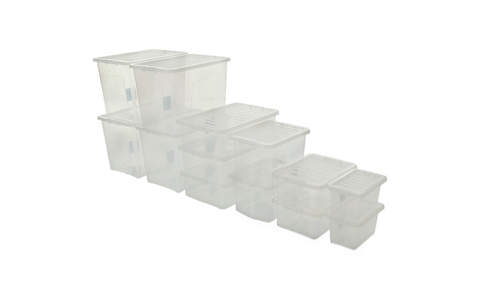 35L Clear Plastic Storage Box and Lid - Overall Size  H260mm x W390mm x D490mm - Pack of 5