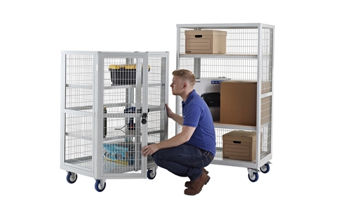 Mobile Storage Cage without doors - H1655mm x W900mm x D600mm - Plywood Shelves - Light Blue