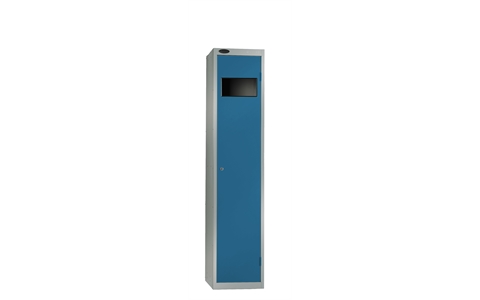 1 Door - Garment Collector steel locker - FLAT TOP - Silver Grey Body / Blue Door - H1780 x W380 x D460 - CAM Lock