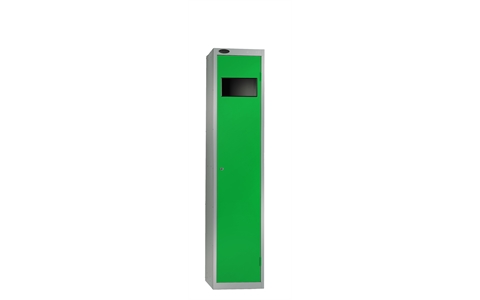 1 Door - Garment Collector steel locker - FLAT TOP - Silver Grey Body / Green Door - H1780 x W380 x D460 - CAM Lock