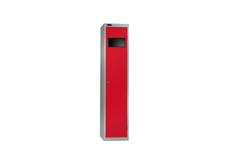 1 Door - Garment Collector steel locker - FLAT TOP - Silver Grey Body / Red Door - H1780 x W380 x D460 - CAM Lock
