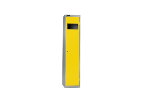 1 Door - Garment Collector steel locker - FLAT TOP - Silver Grey Body / Yellow Door - H1780 x W380 x D460 - CAM Lock
