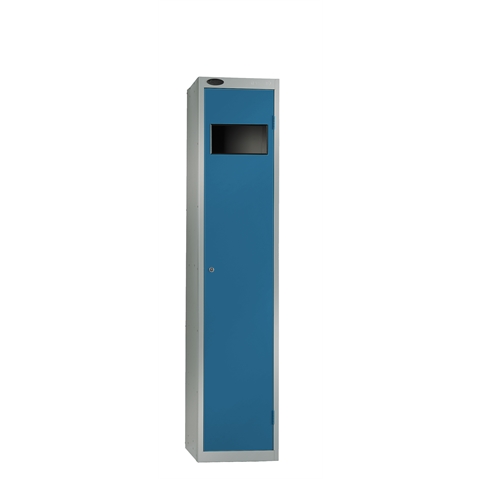 1 Door - Garment Collector steel locker - SLOPINGTOP - Silver Grey Body / Blue Door - H1930 x W380 x D460 - CAM Lock