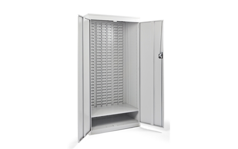 Full Height Louvre Panel Grey Metal Cupboard - H1820mm x W915mm x D505mm - 1 Shelf