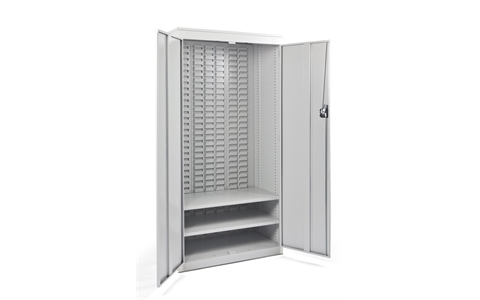 Full Height Louvre Panel Grey Metal Cupboard  - H1820mm x W915mm x D505mm - 2 Shelves